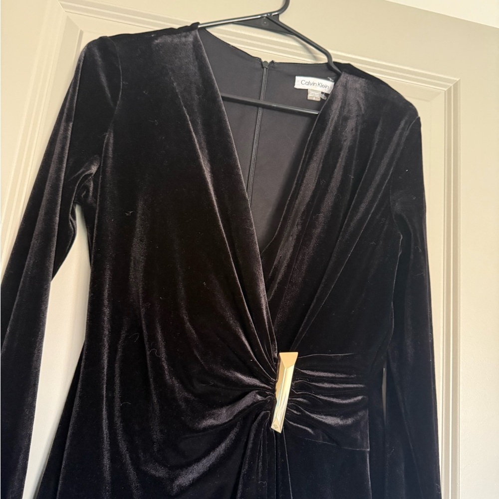 Calvin Klein Black Long Sleeve Velvet Dress